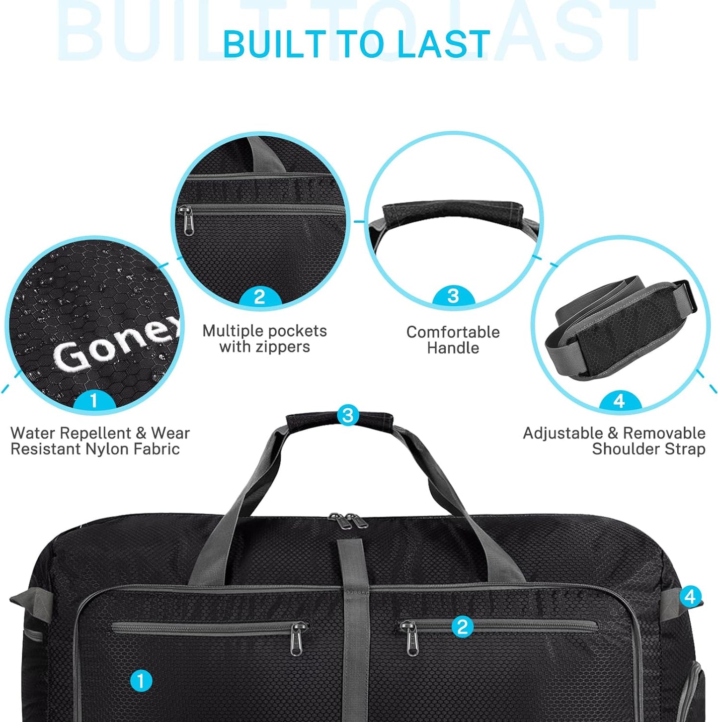 Gonex 100L 150L Large Foldable Travel Duffle Bag with Shoes Compartment