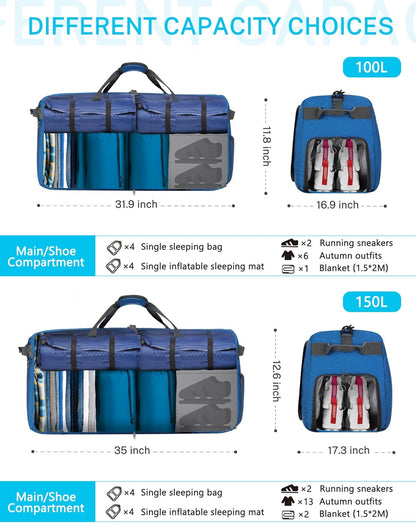 Gonex 100L 150L Large Foldable Travel Duffle Bag with Shoes Compartment