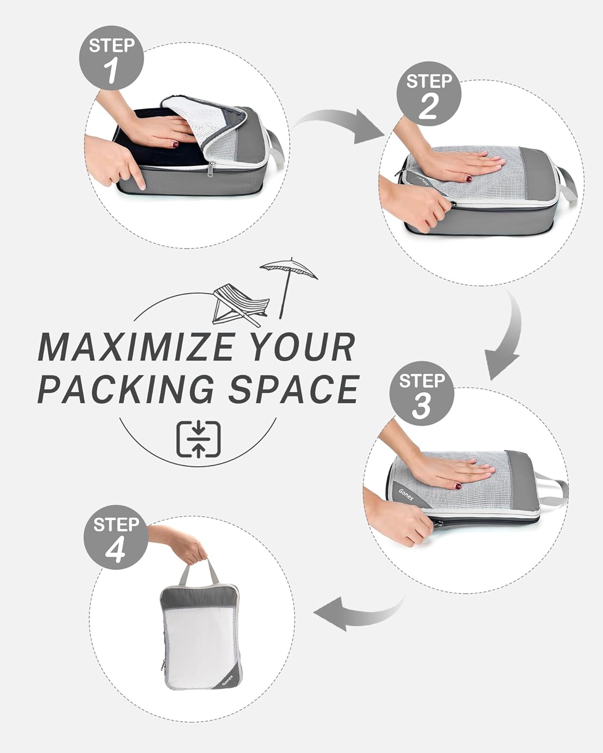 Gonex Compression Packing Cubes, Extensible Storage Mesh Bags Organizers