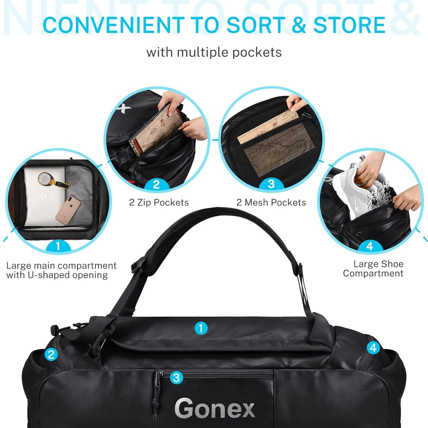 Gonex 60L Water Repellent Duffel Bag, Outdoor Heavy Duty Backpack