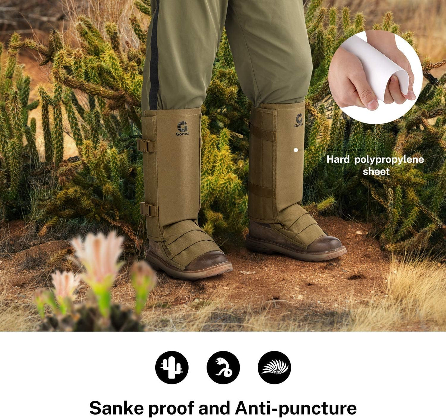 Gonex Snake Gaiters, Waterproof Snake Bite Protection for Women Men, Adjustable Boot Cover Gaiters for Hiking Hunting