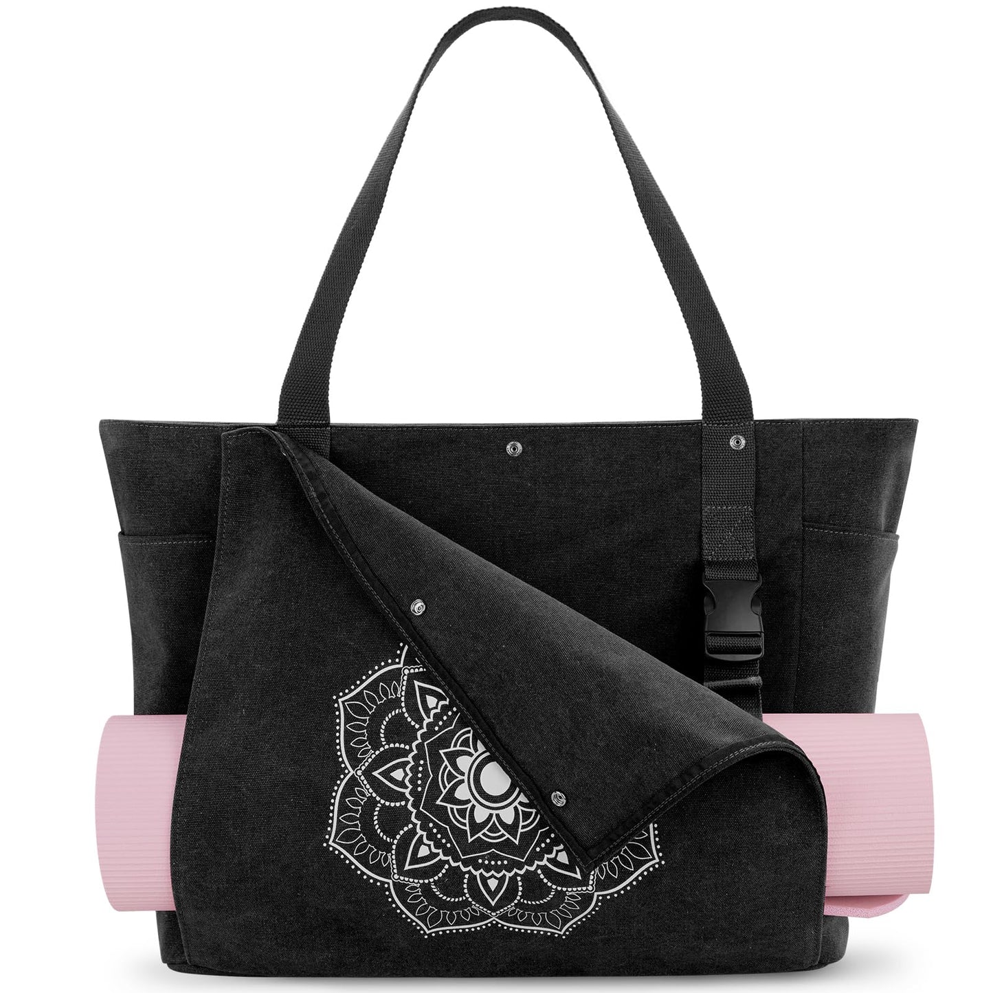 Gonex Yoga Mat Bag, Yoga Gym Bag Tote Bag with Multi Pockets For Women Men, Canvas Yoga Mat Carrier Take in Out Mat Easily For Pilates Travel Workout Office