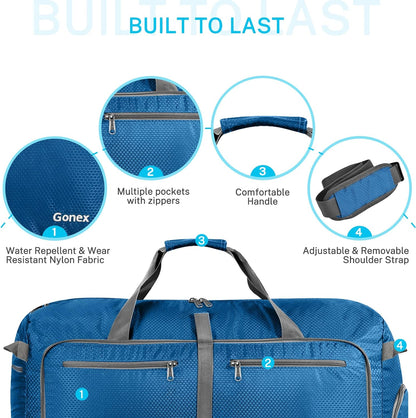 Gonex 100L 150L Large Foldable Travel Duffle Bag with Shoes Compartment