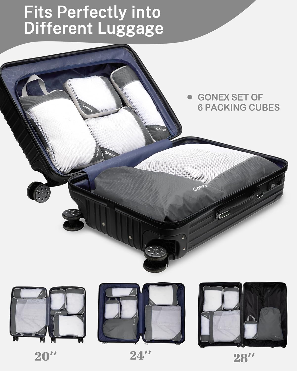 Gonex Compression Packing Cubes, Extensible Storage Mesh Bags Organizers