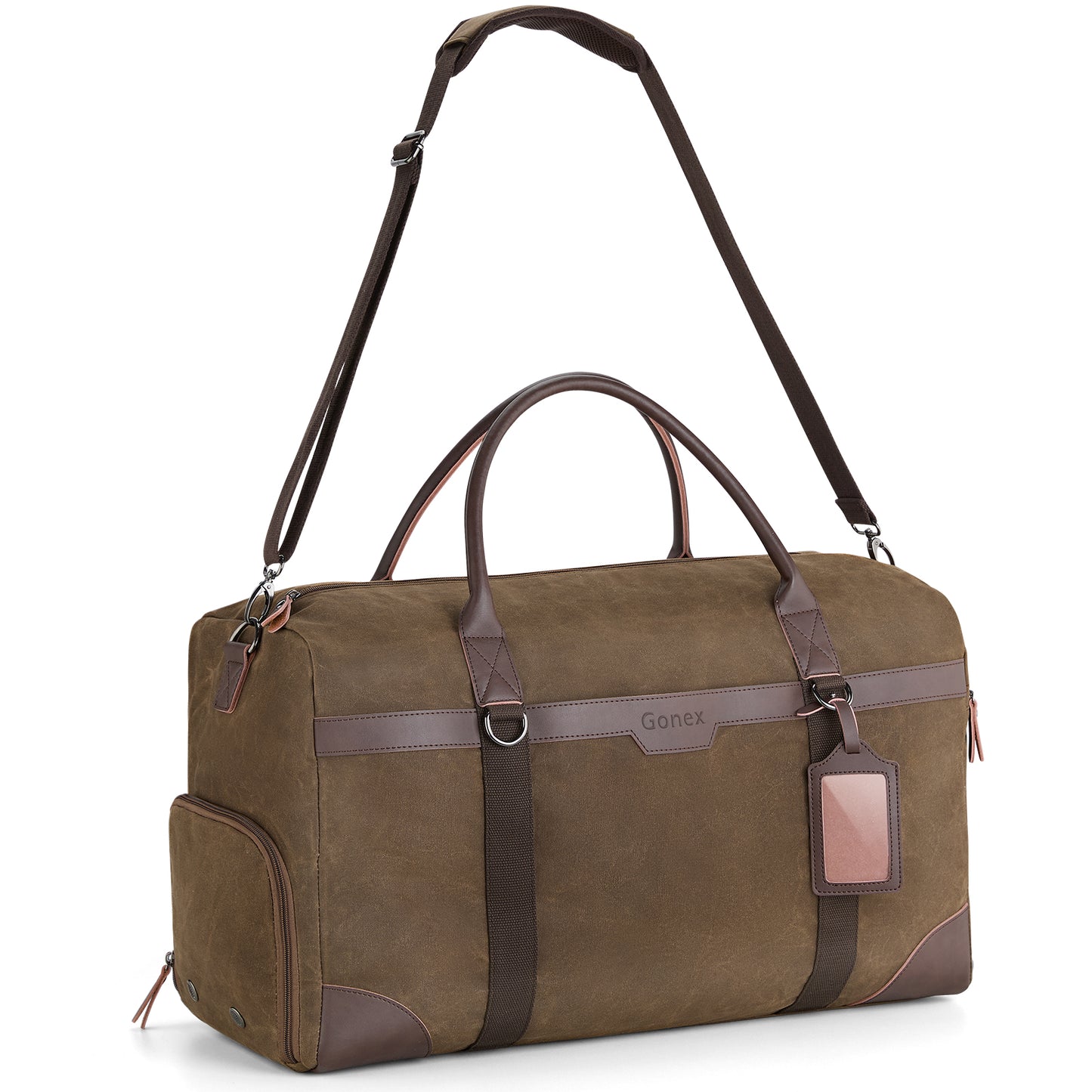 Gonex Waxed Canvas Duffle Bag, Water-Resistant Travel Duffel, Vintage Overnight Weekender Bag with Shoes Compartment for Men & Women
