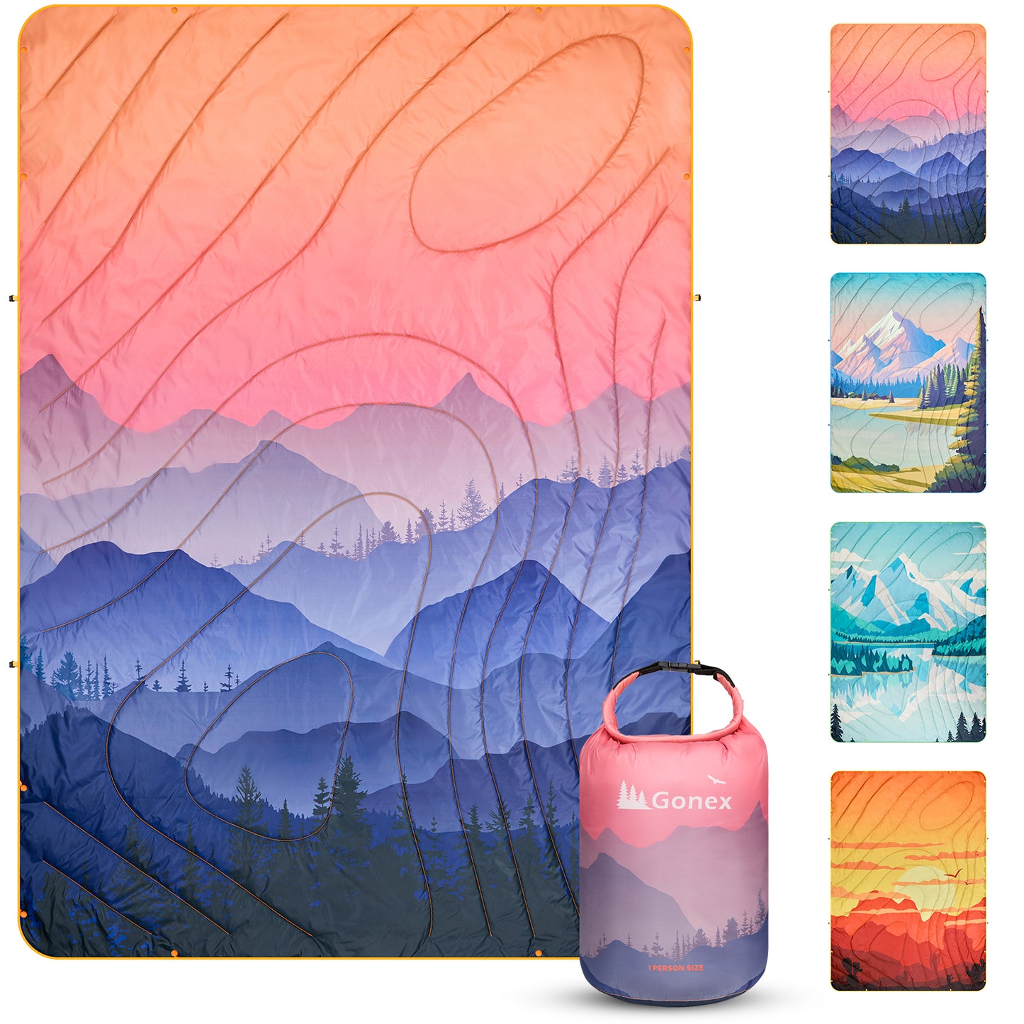 Gonex Puffy Camping Blanket, Ultralight Packable Wearable Blanket Down Alternative Quilt with Snap Buttons for Outdoor, Travel, Picnic, 79" x 55"