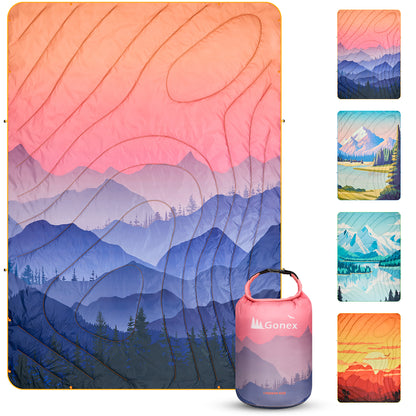 Gonex Puffy Camping Blanket, Ultralight Packable Wearable Blanket Down Alternative Quilt with Snap Buttons for Outdoor, Travel, Picnic, 79" x 55"