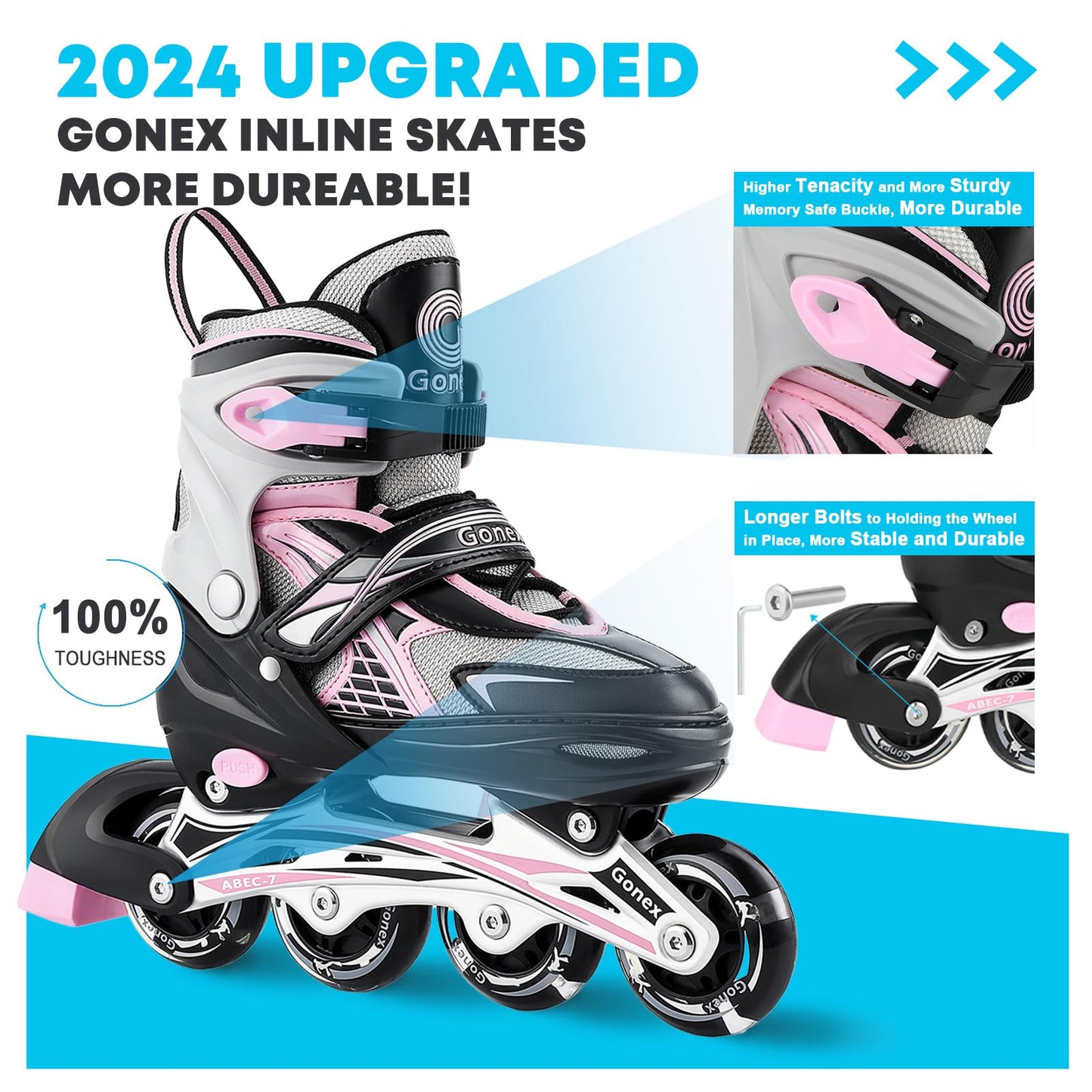 Gonex Inline Skates for Girls Boys Kids, Adjustable Skates Outdoor Blades Inline Roller Skates for Children Teens Women with Light Up Wheels for Indoor Outdoor Backyard Skating