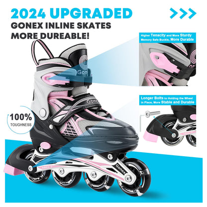 Gonex Inline Skates for Girls Boys Kids, Adjustable Skates Outdoor Blades Inline Roller Skates for Children Teens Women with Light Up Wheels for Indoor Outdoor Backyard Skating
