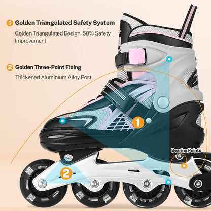 Gonex Inline Skates for Girls Boys Kids, Adjustable Skates Outdoor Blades Inline Roller Skates for Children Teens Women with Light Up Wheels for Indoor Outdoor Backyard Skating