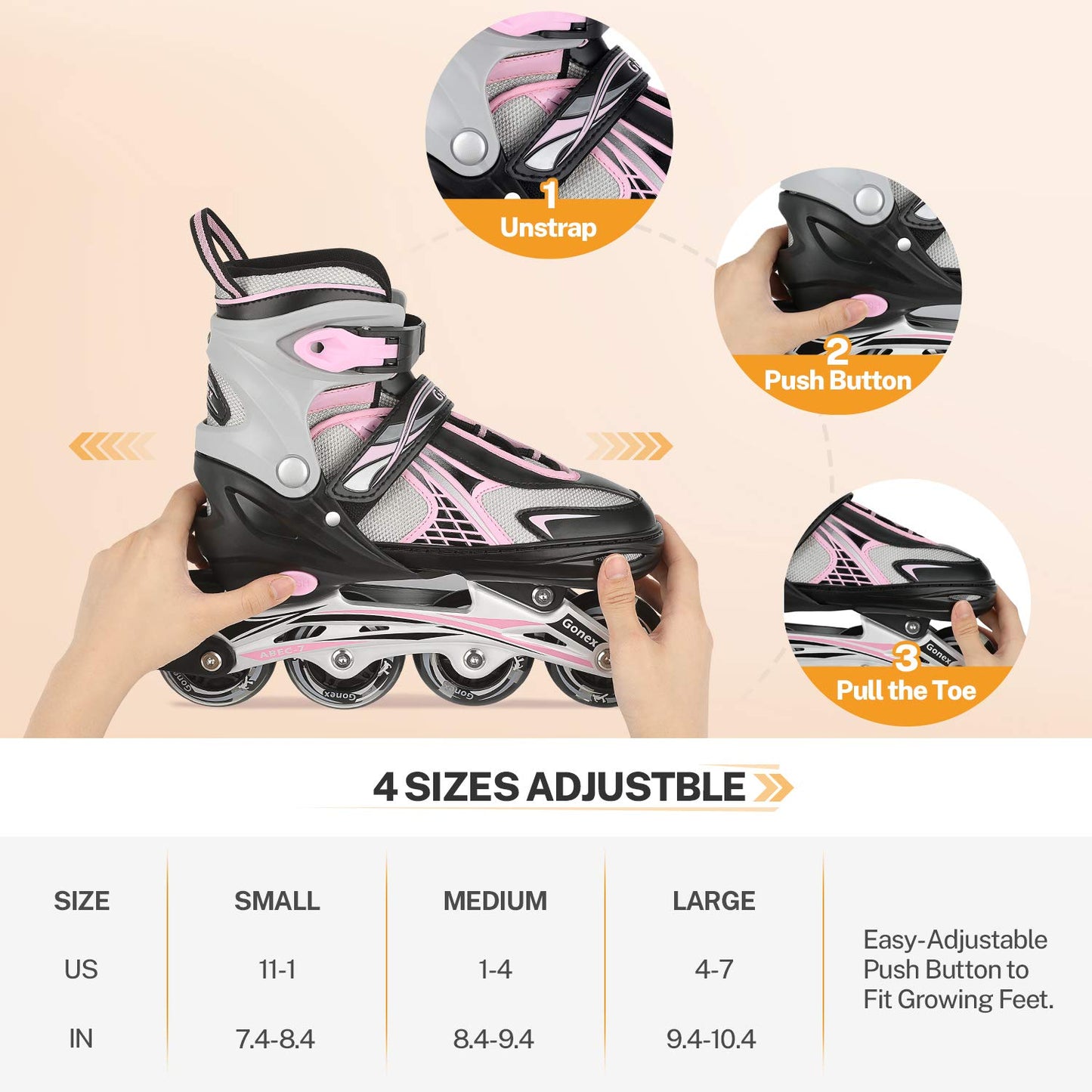 Gonex Inline Skates for Girls Boys Kids, Adjustable Skates Outdoor Blades Inline Roller Skates for Children Teens Women with Light Up Wheels for Indoor Outdoor Backyard Skating