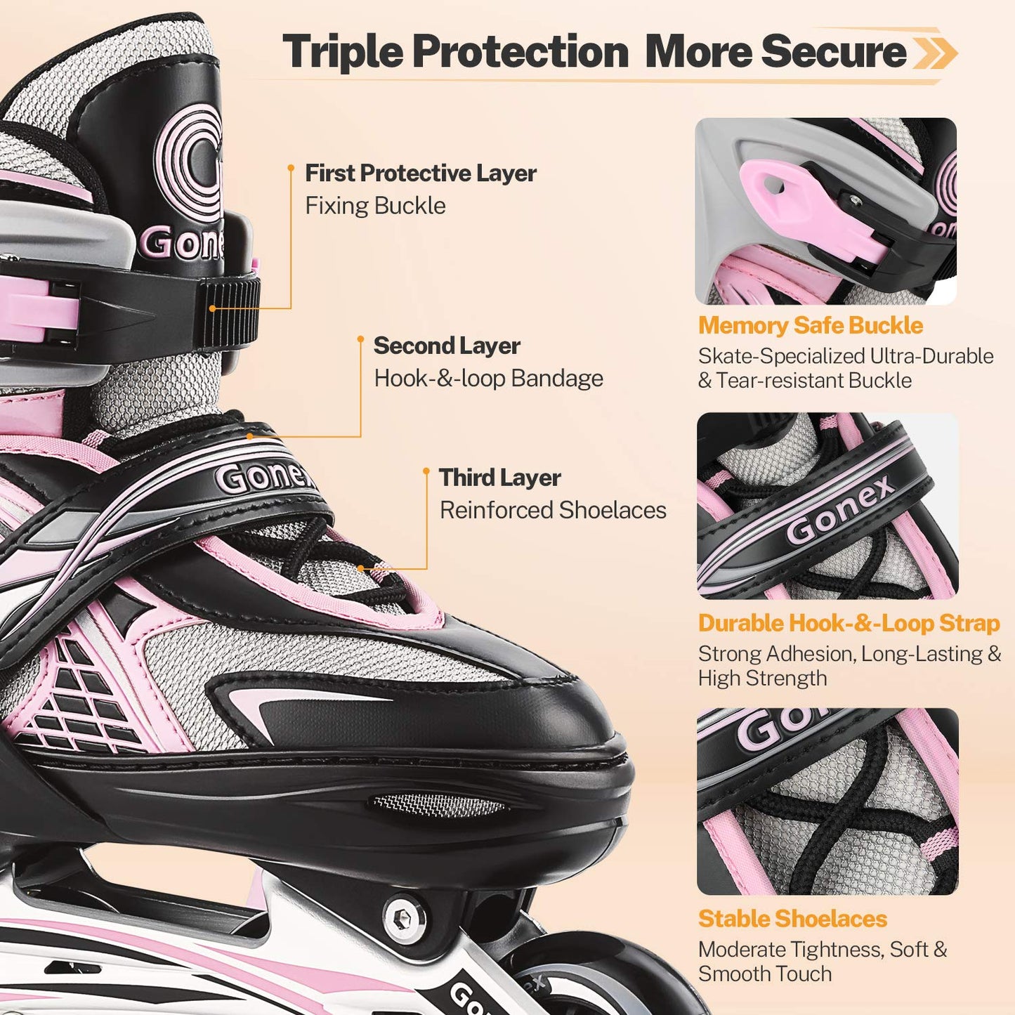 Gonex Inline Skates for Girls Boys Kids, Adjustable Skates Outdoor Blades Inline Roller Skates for Children Teens Women with Light Up Wheels for Indoor Outdoor Backyard Skating
