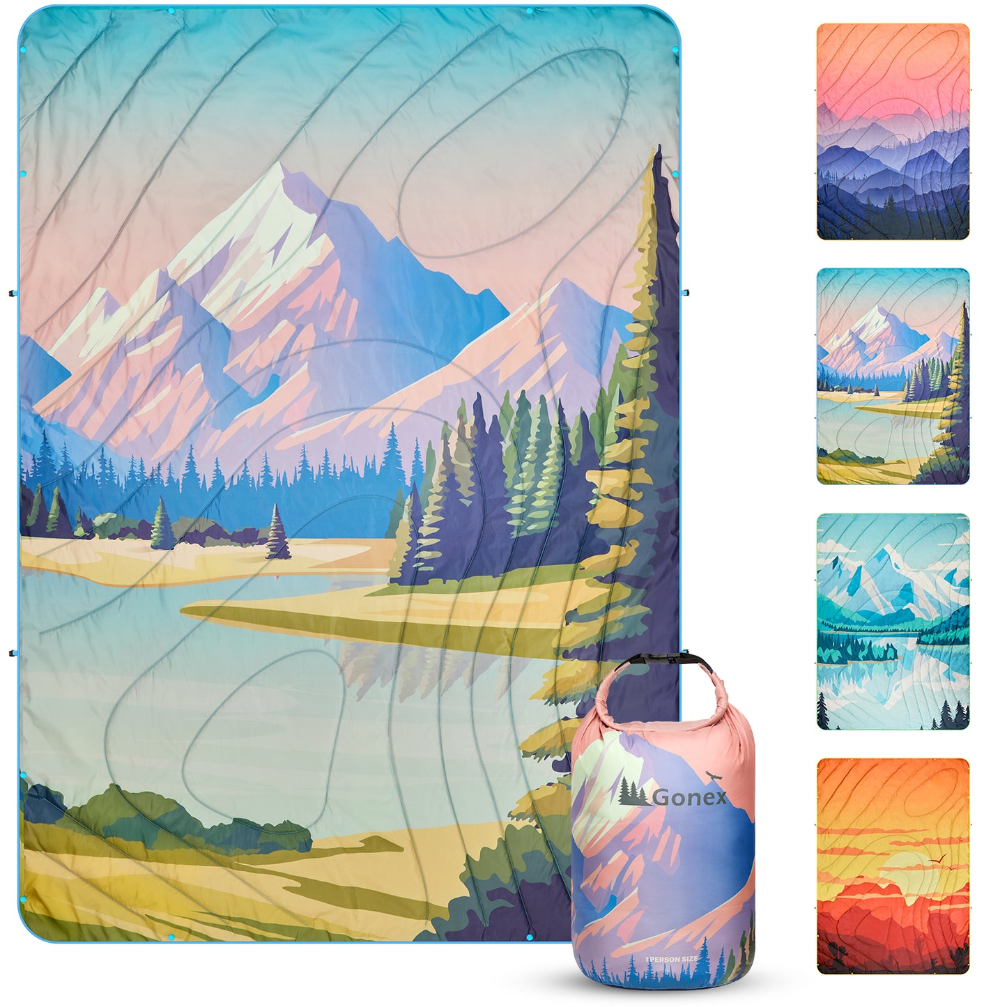 Gonex Puffy Camping Blanket, Ultralight Packable Wearable Blanket Down Alternative Quilt with Snap Buttons for Outdoor, Travel, Picnic, 79" x 55"