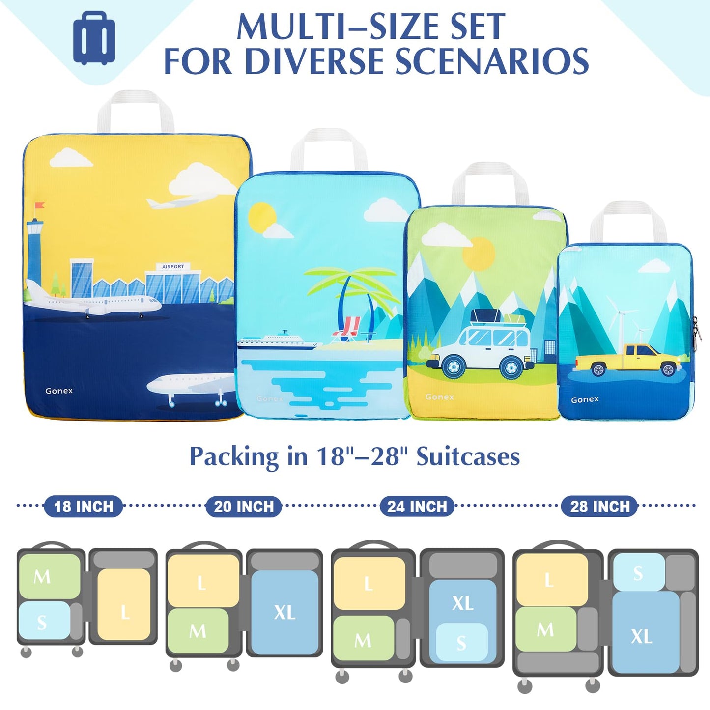 Gonex 4pcs Compression Packing Cubes Expandable Bags for Suitcase Carry On