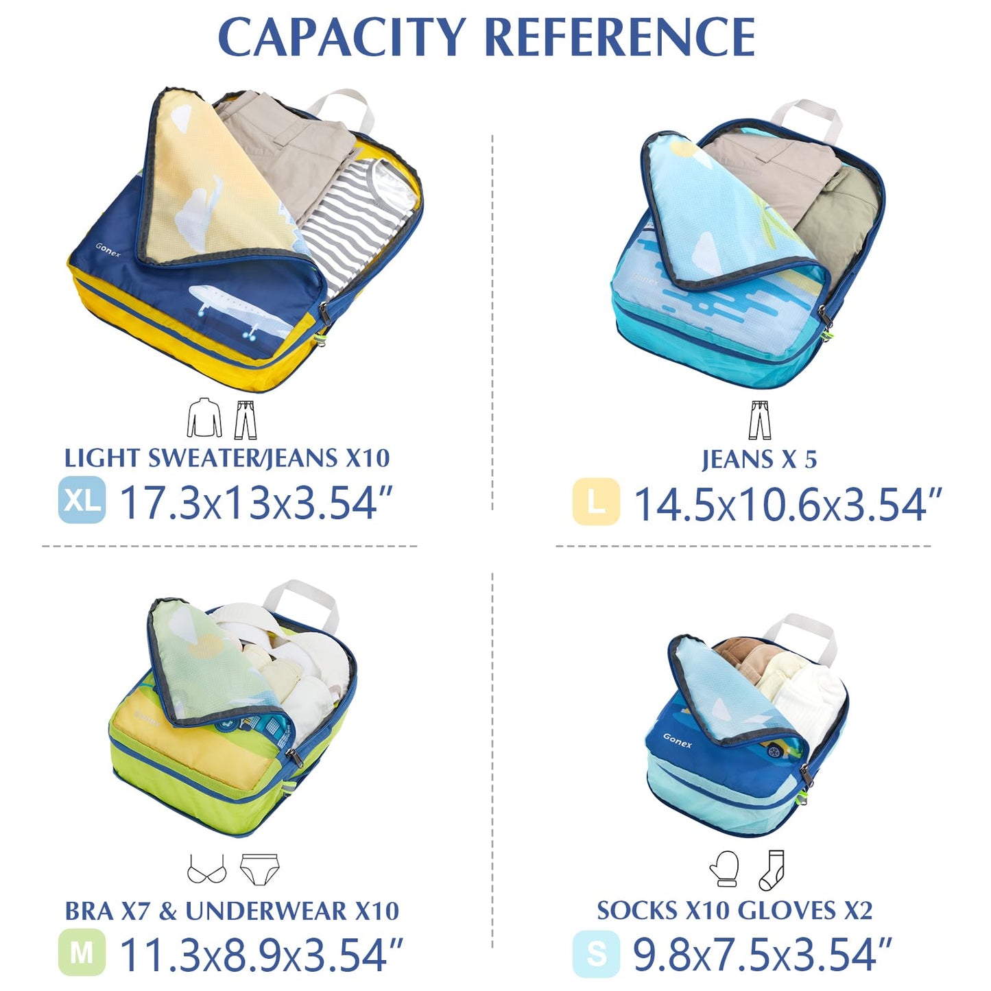 Gonex 4pcs Compression Packing Cubes Expandable Bags for Suitcase Carry On