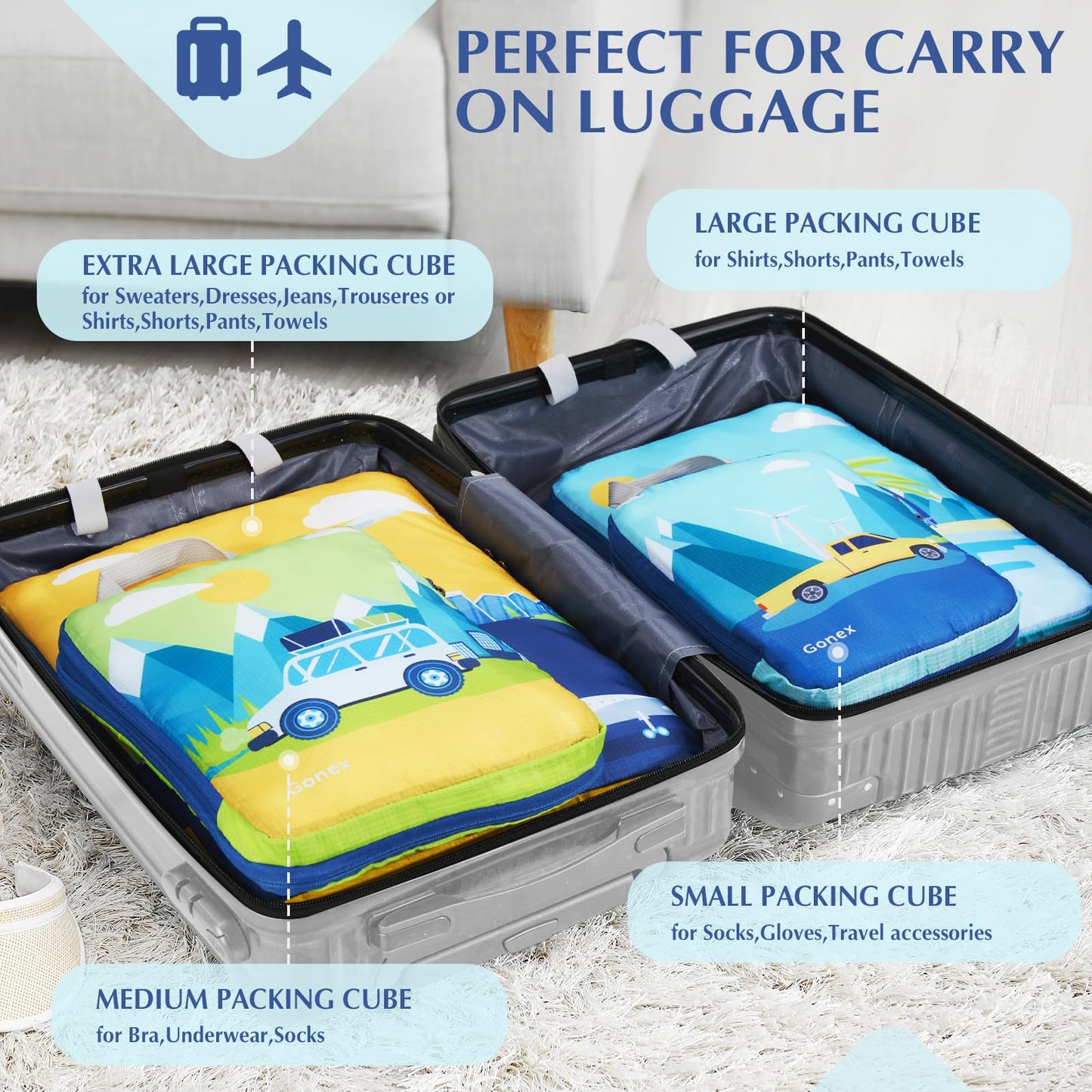 Gonex 4pcs Compression Packing Cubes Expandable Bags for Suitcase Carry On
