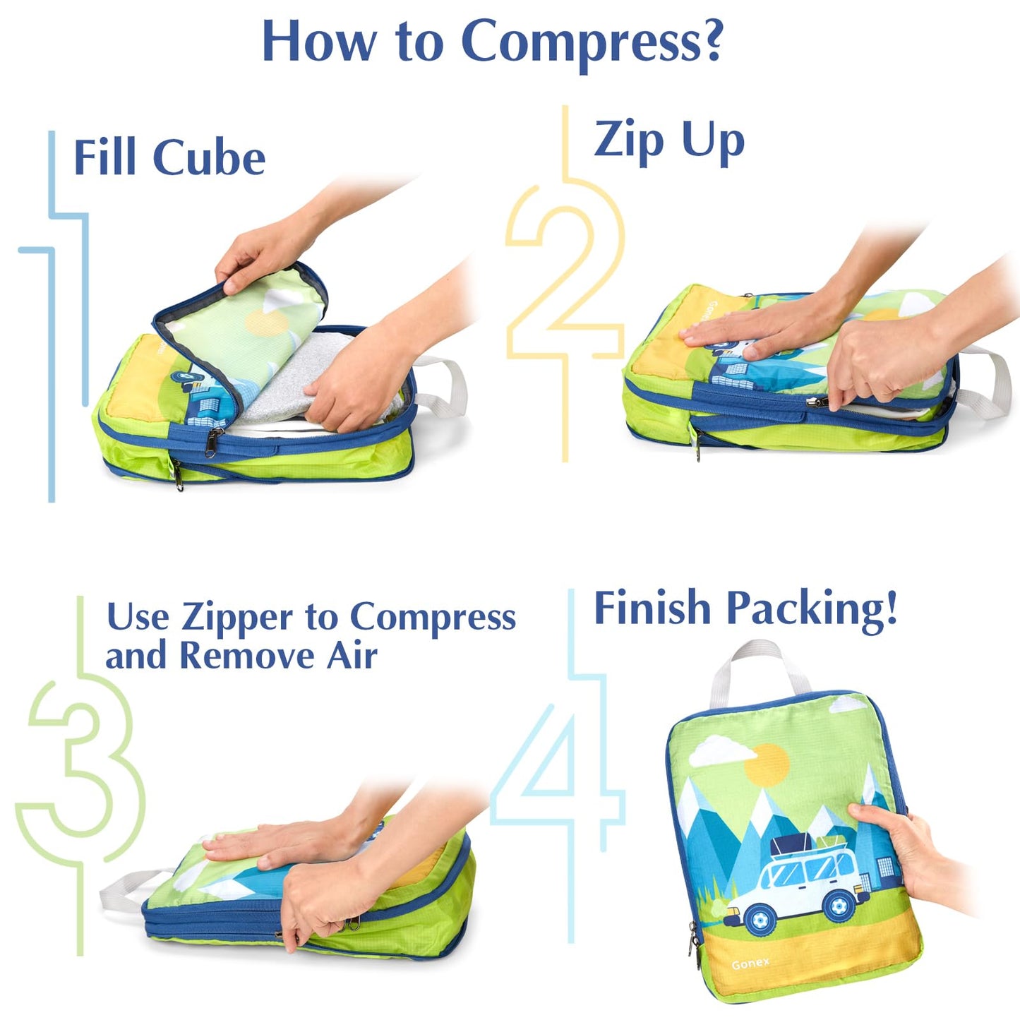Gonex 4pcs Compression Packing Cubes Expandable Bags for Suitcase Carry On