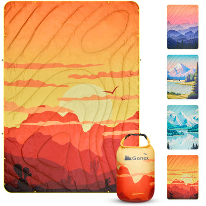 Gonex Puffy Camping Blanket, Ultralight Packable Wearable Blanket Down Alternative Quilt with Snap Buttons for Outdoor, Travel, Picnic, 79" x 55"