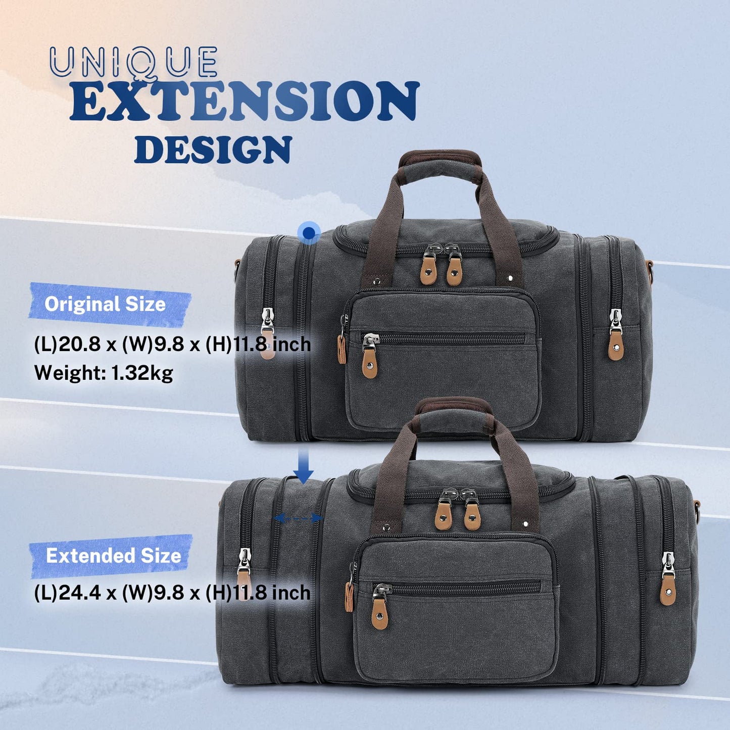 Gonex 50L 60L Expandable Canvas Duffle Bag for Travel
