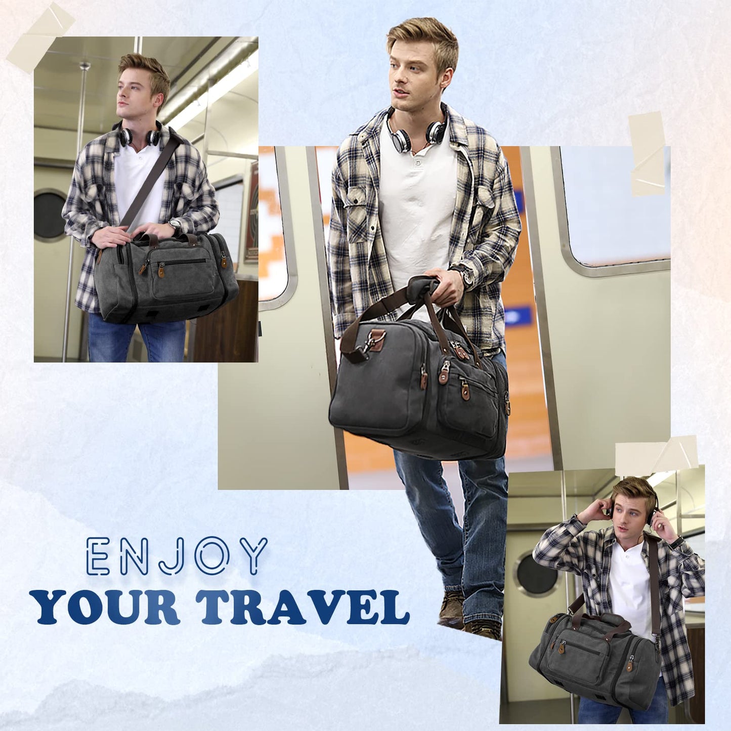 Gonex 50L 60L Expandable Canvas Duffle Bag for Travel