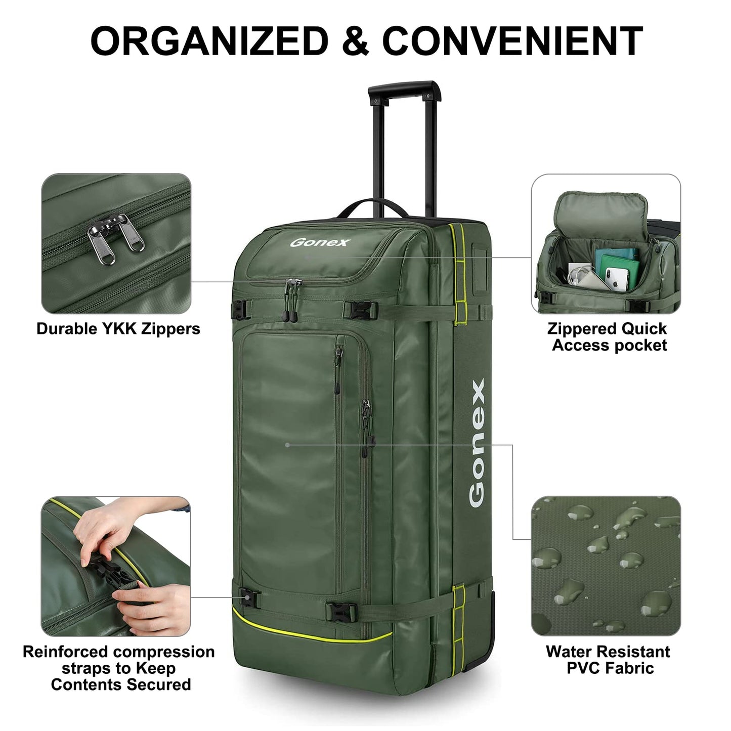 Gonex 33 Inch Rolling Duffle Bag with Wheels for Travel