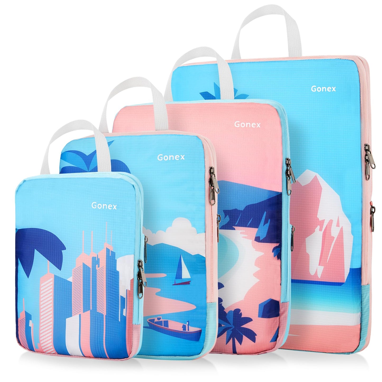 Gonex 4pcs Compression Packing Cubes Expandable Bags for Suitcase Carry On