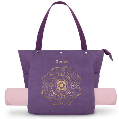 Gonex Yoga Mat Bag, Yoga Gym Bag Tote Bag with Multi Pockets For Women Men, Canvas Yoga Mat Carrier Take in Out Mat Easily For Pilates Travel Workout Office