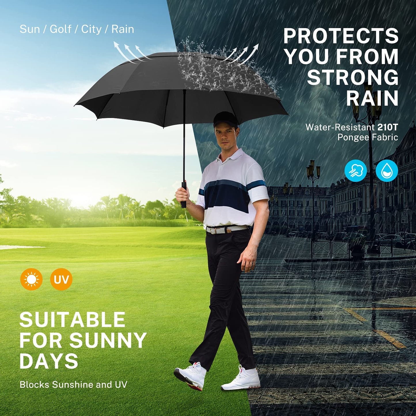 Gonex Automatic Open Golf Umbrella, Extra Large Vented Stick Umbrellas with Windproof Double Canopy