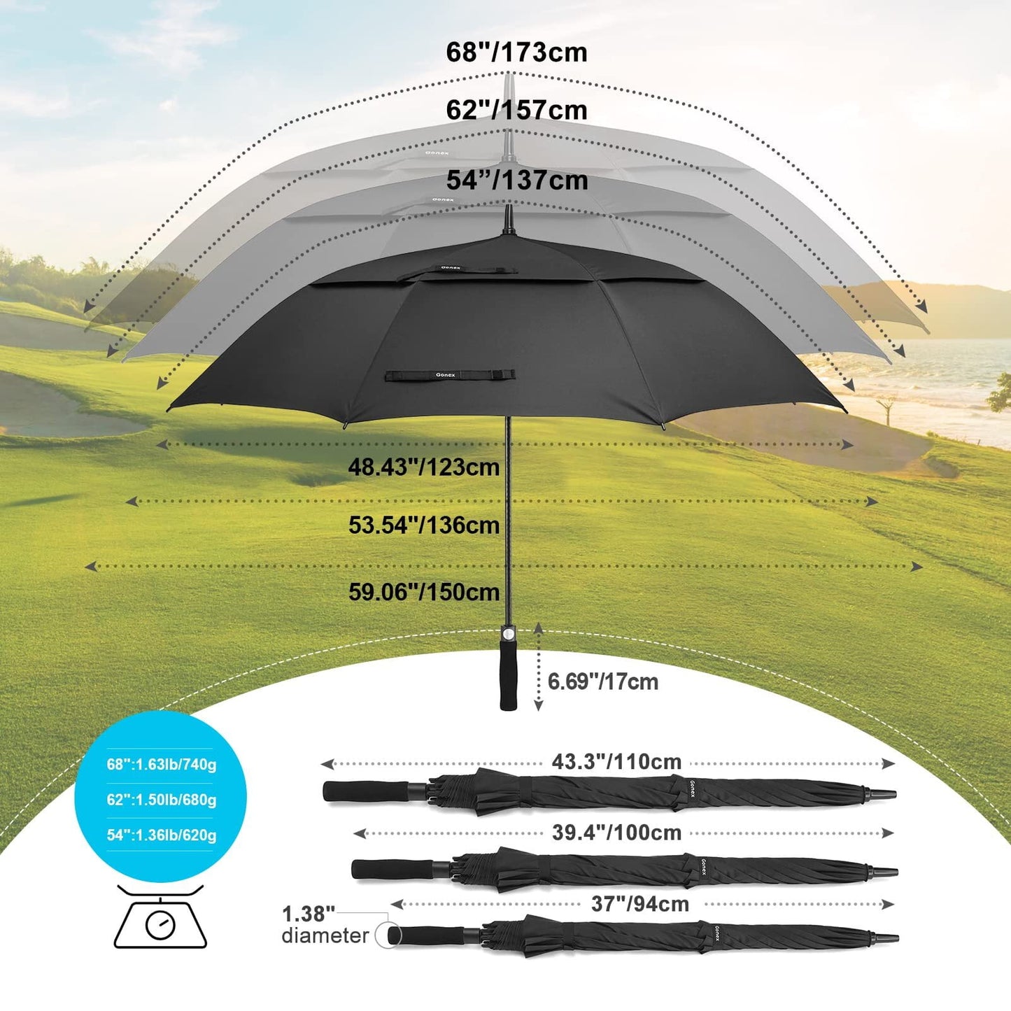 Gonex Automatic Open Golf Umbrella, Extra Large Vented Stick Umbrellas with Windproof Double Canopy