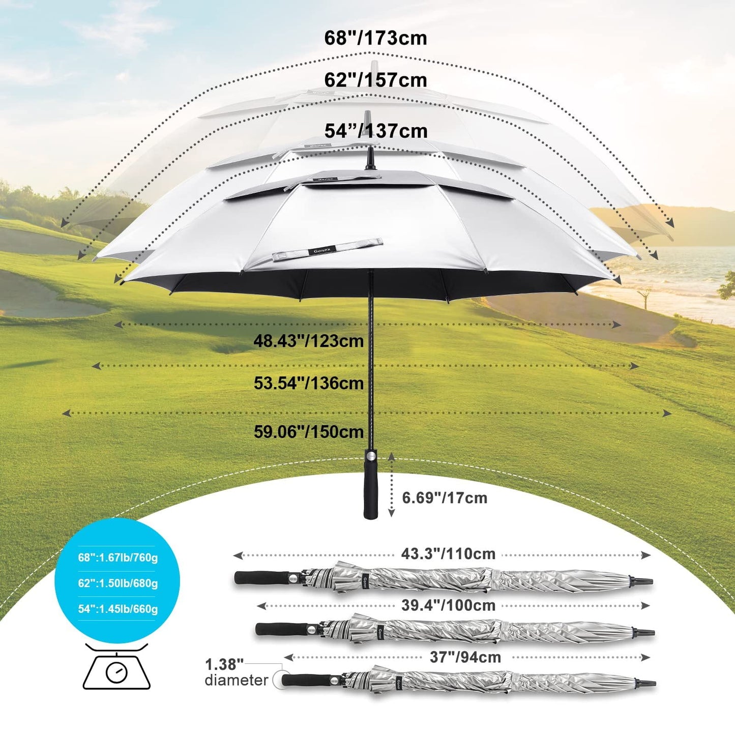 Gonex Automatic Open Golf Umbrella, Extra Large Vented Stick Umbrellas with Windproof Double Canopy