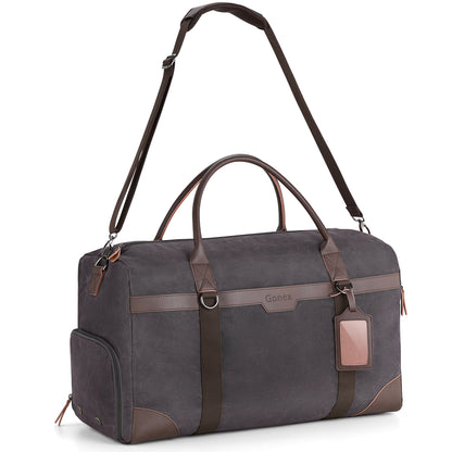 Gonex Waxed Canvas Duffle Bag, Water-Resistant Travel Duffel, Vintage Overnight Weekender Bag with Shoes Compartment for Men & Women