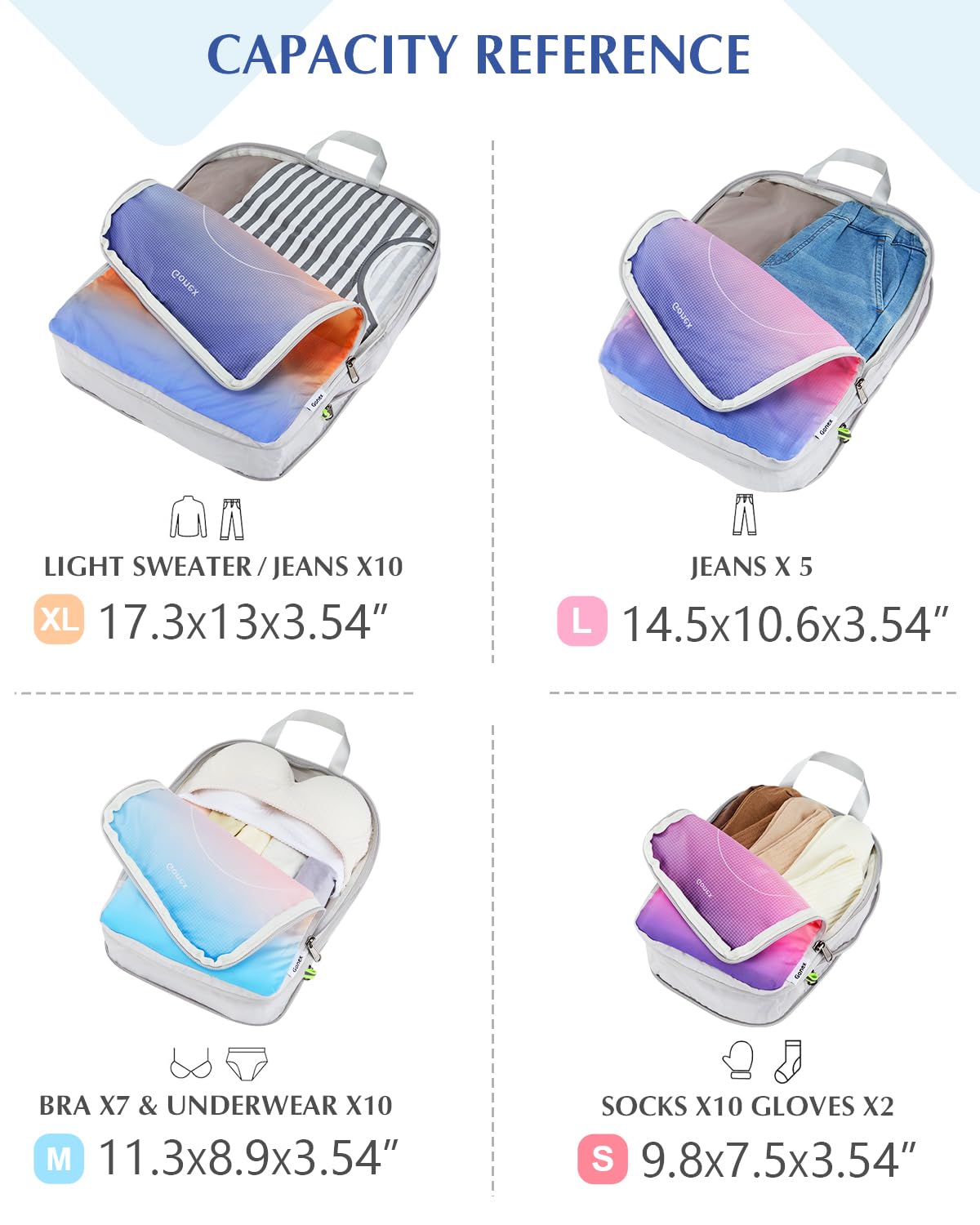 Gonex Compression Packing Cubes for Luggage, 4 Set Expandable Travel Organizers with Dual Zippers