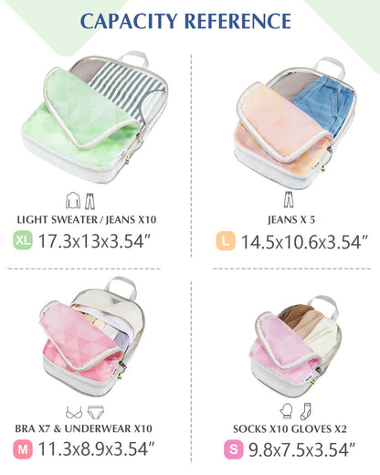 Gonex Compression Packing Cubes for Luggage, 4 Set Expandable Travel Organizers with Dual Zippers