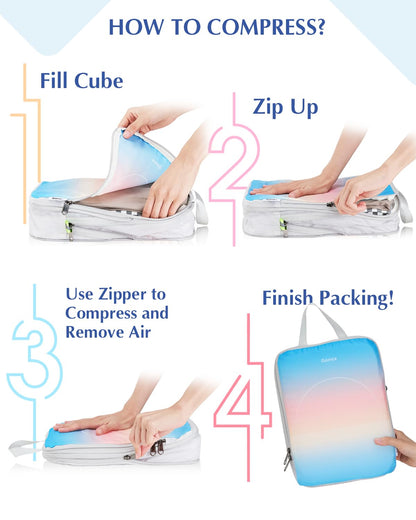 Gonex Compression Packing Cubes for Luggage, 4 Set Expandable Travel Organizers with Dual Zippers